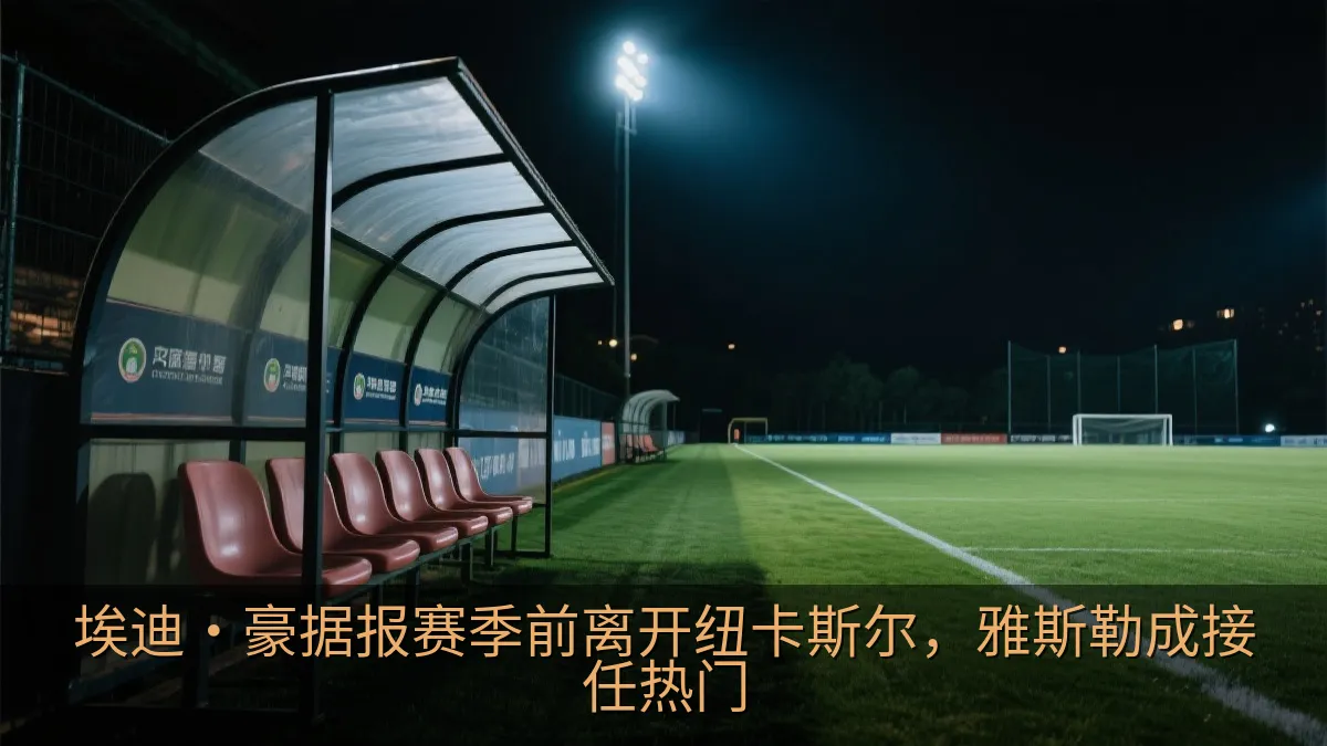 夜晚灯光下的足球场与空置教练席